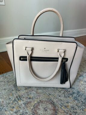 kate spade Cream Satchel with Black Trim and Tassel